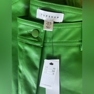 Top shop faux leather wide leg pants in green